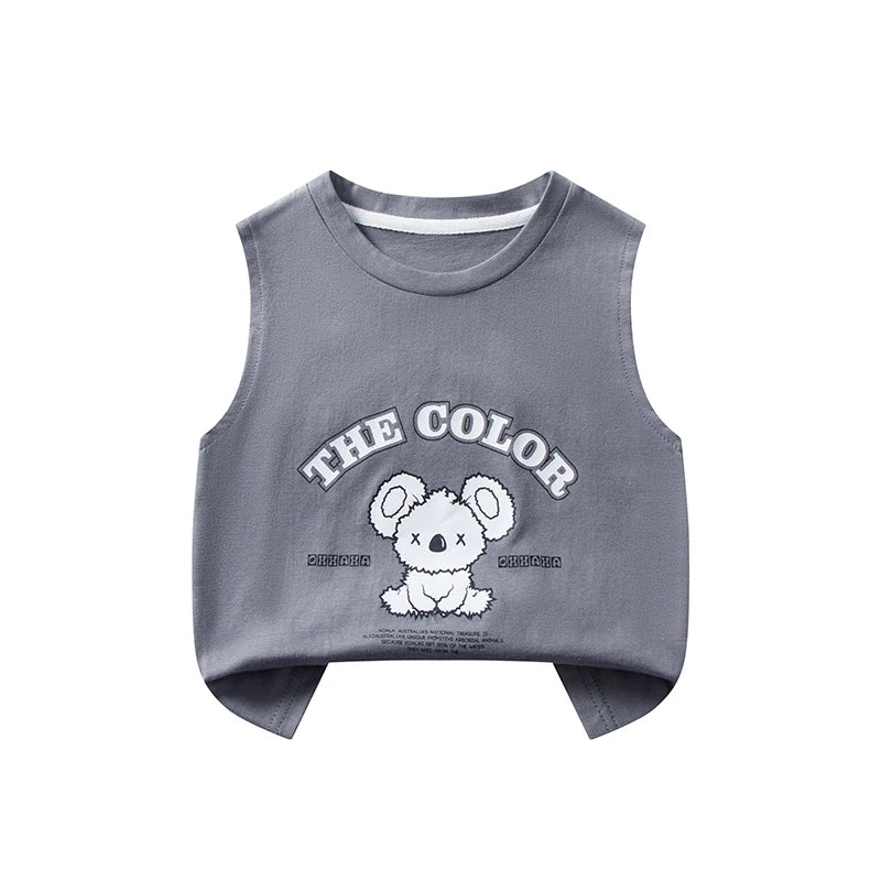Children's Summer T-shirts Boys Girls Vests Sleeveless Cartoon Tee Tops 100% Cotton Comfortable Kids T-shirt Clothes Fashion New - TiniLoom