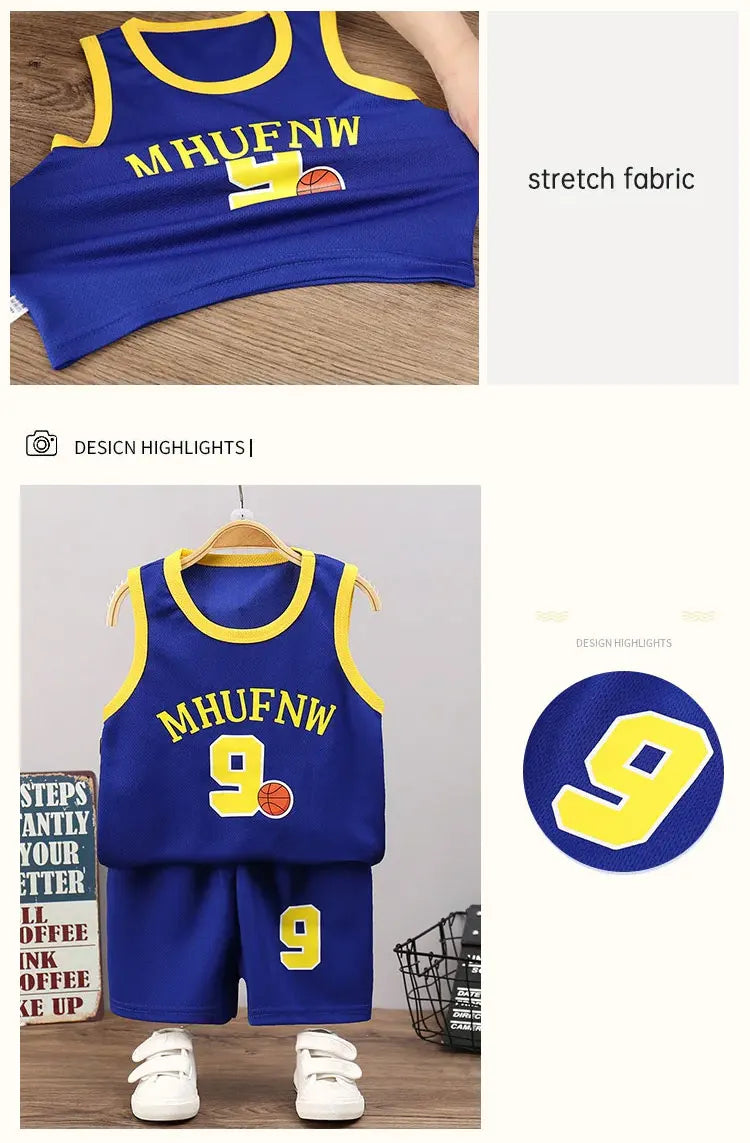 Children's Sets Summer Children Sleeveless T-shirt Shorts Set Quick-drying Outdoor Tank Top Shorts Sets Boys Sport Basketball Tr - TiniLoom