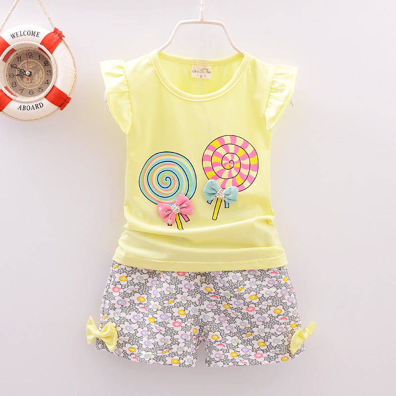 Baby Girls Clothes Sets for Kids T-shirt Tops+Short Pants Clothes Sets Toddler Girl Lollipop Printed Summer Infant Clothing Sets - TiniLoom