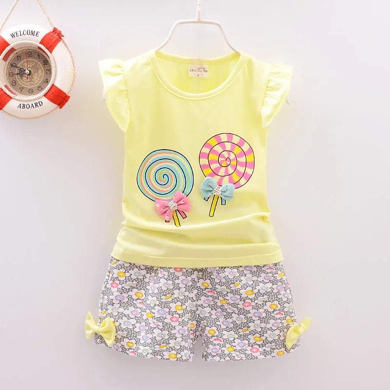 Baby Girls Clothes Sets for Kids T-shirt Tops+Short Pants Clothes Sets Toddler Girl Lollipop Printed Summer Infant Clothing Sets - TiniLoom