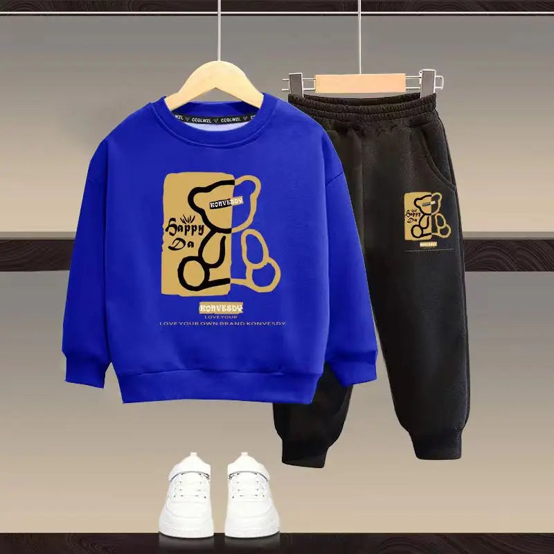 Autumn Baby Girls Clothes Set Kid Boy Cartoon Bear Printed Sweatshirt Pullover And Pants 2pcs Suit Children Top Bottom Tracksuit - TiniLoom