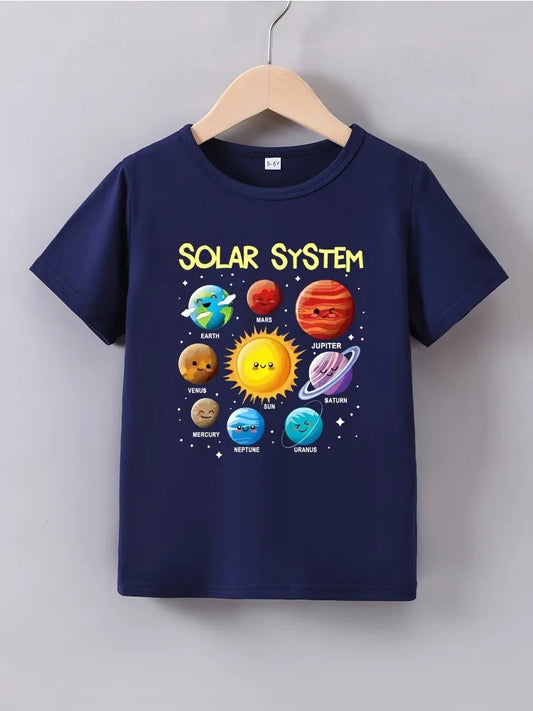 Summer Baby Boy Clothes Kid Girls Casual Solar System Planets Printed T-shirts Children Fashion Crew Neck Short Sleeve Top - TiniLoom