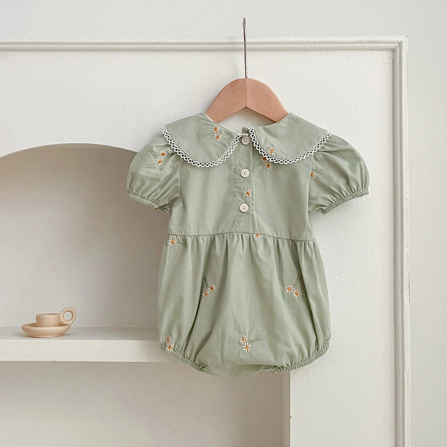 Infant Baby Girls Lace Collar Dress Rompers Sisters Clothes Kids Girls Embroider Flower Princess Dress Family Clothes Rompers