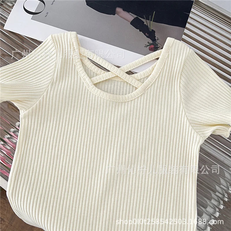 Girls T-Shirt Summer Children Short Sleeved Thin Soft Tops Simple Solid Color Casual Kids Clothing 2-6 Years Sweet Shirtthing - TiniLoom