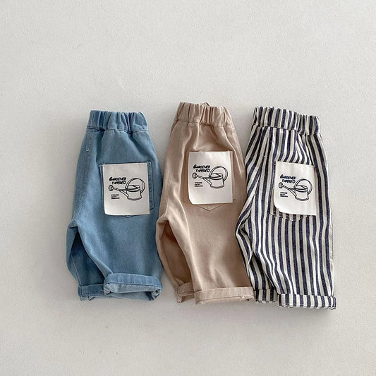1-5Y Kid's Jeans New 2024 Autumn Solid Color Denim Pants Loose Style Boys Trousers Mid Waist Kid's Outdoor Pants - TiniLoom