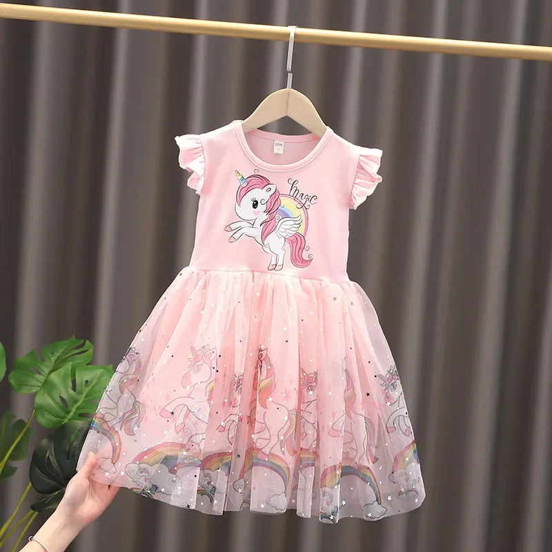 Girls Clothes 2025 New Summer Princess Dresses Flying Sleeve Kids Dress Unicorn Party Baby Dresses for Children Clothing 1-6Y - TiniLoom