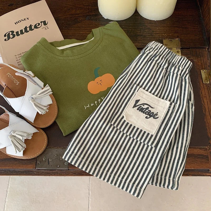2024 Summer Kid Sports Shorts Boy Girl Striped Short Pants Loose Children Mid Trousers Fashion Toddler Casual Pants Baby Clothes - TiniLoom