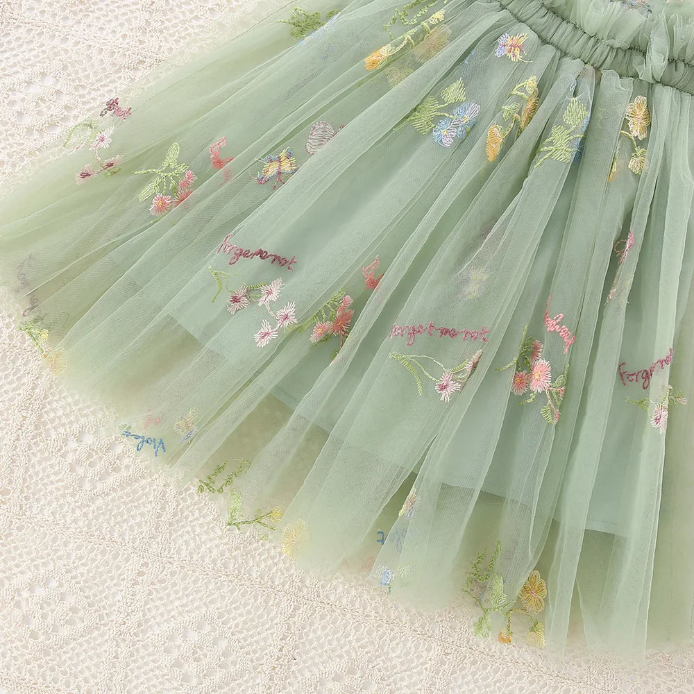 Cute Toddler Girls Mesh Suspenders Bow Dress Fuffy Tulle Tutu Princess Dress Summer Baby Girls Embroidery Flower Casual Wear - TiniLoom