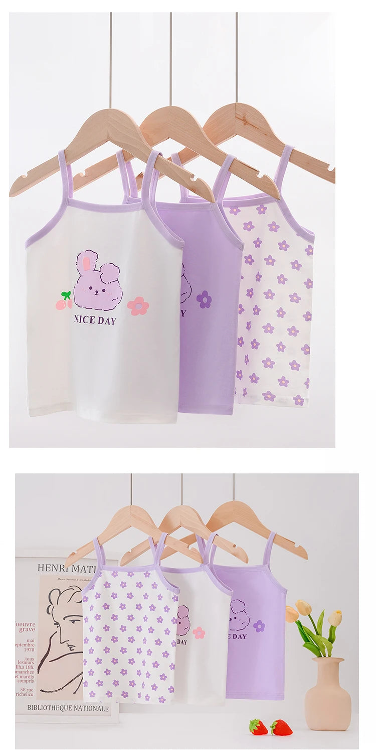 3pcs/Lot Girl Cotton Singlet Tops Breathable Underwear Tank Kids Quality Undershirts Cute Tank Tops Size 3-10T - TiniLoom