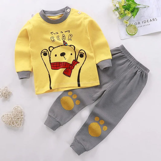 New Children Pure Cotton Underwear Suits Boys Girls Autumn Clothing Autumn Pants Toddler Cartoon Suits Bay Cute Home Clothing - TiniLoom