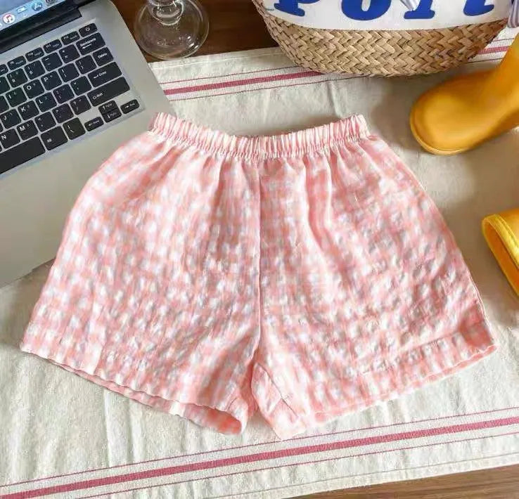 Child Plaid Shorts New Style Casual Sports Pants Loose Thin Versatile Home Pants Summer Boys Girls Cute Fashion Beach Shorts - TiniLoom