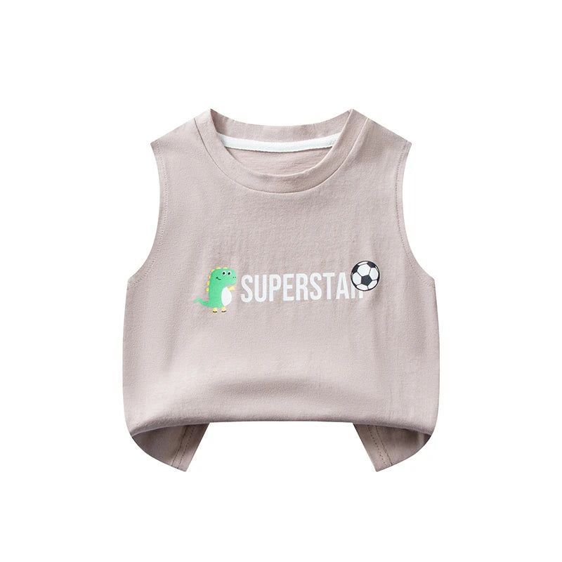 Children's Summer T-shirts Boys Girls Vests Sleeveless Cartoon Tee Tops 100% Cotton Comfortable Kids T-shirt Clothes Fashion New - TiniLoom