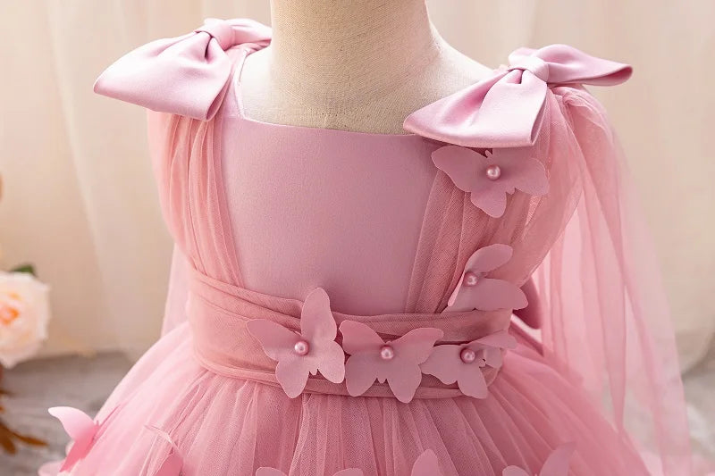 Girls  princess dress 1-5 Y baby Girls wedding sleeveless three-dimensional butterfly mesh carnival birthday party evening dress - TiniLoom