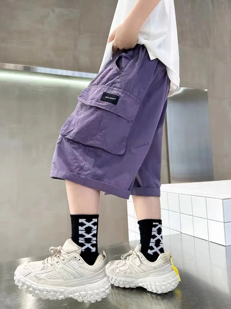 New Summer Teenage Short Boys Pants 3-14 Years Old Big Pocket Trousers For Kids Children Birthday Present - TiniLoom