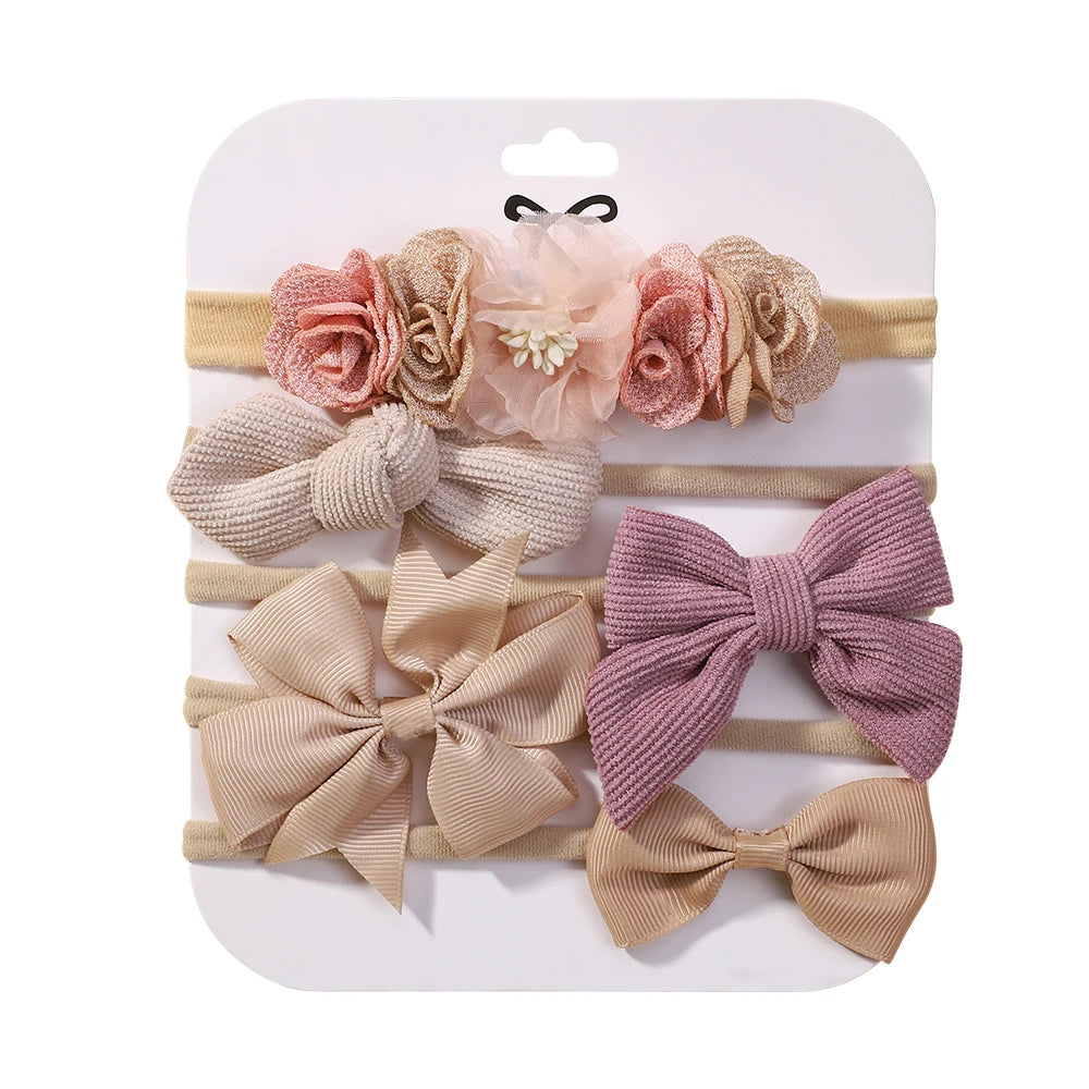 5Pcs/Set Baby Elastic Headband Newborn Flower Lace Bowknot Nylon Hair Bands for Girls Infant Toddler Soft Hair Accessories Gift