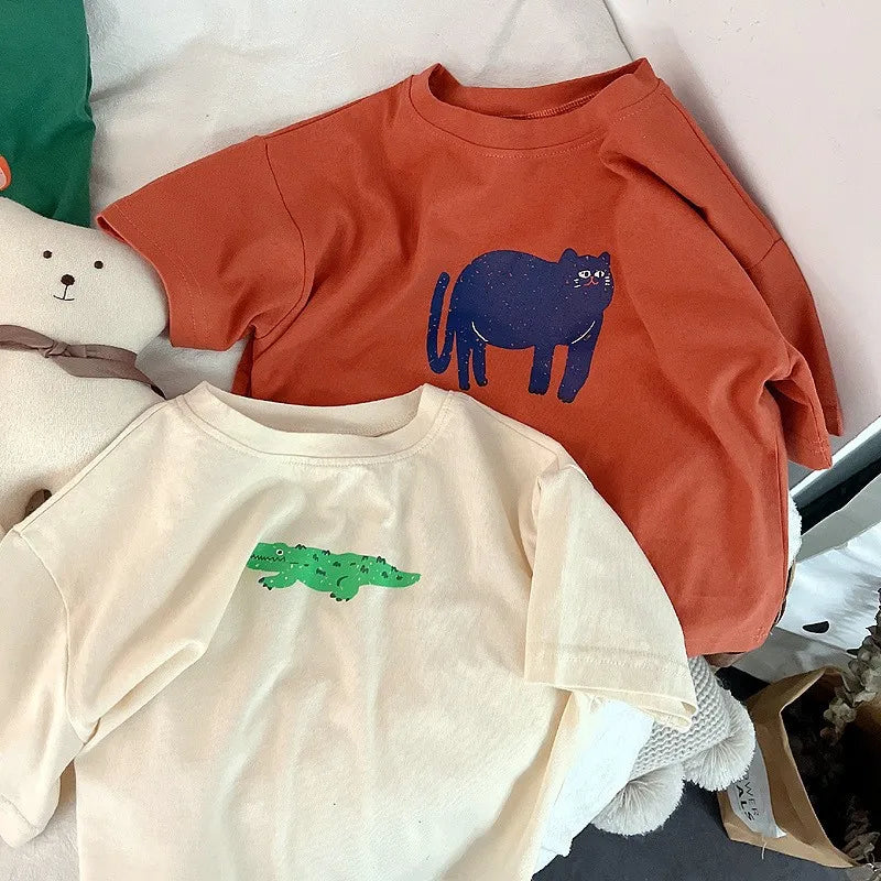 Animal Pattern Baby Boys Girls Short Sleeve Tops Kids Tees Summer Clothing Loose Fashion Trendy Children's Wear T-shirt O-neck - TiniLoom