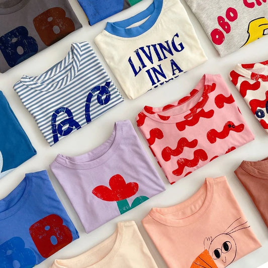 2025 Kid Clothes New Spring Sumemer Korean Baby Boys Girls Cotton Cartoon Short Sleeve T Shirts Children's Outerwear Clothings - TiniLoom