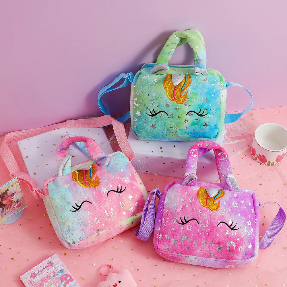 Plush Unicorn Crossbody Bag for Girls Kids Shoulder Purse Cute Student Gift Pencil Case Coin Wallet Travel Accessory - TiniLoom