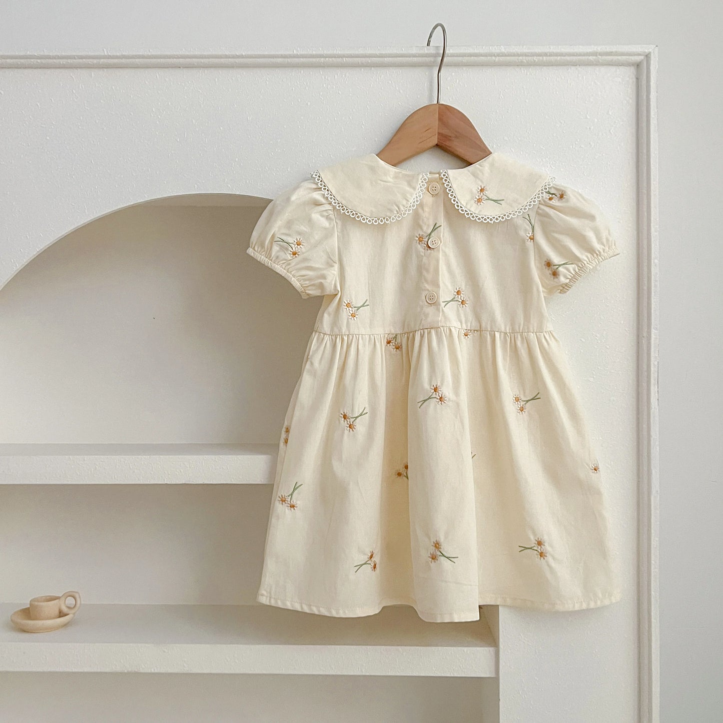 Infant Baby Girls Lace Collar Dress Rompers Sisters Clothes Kids Girls Embroider Flower Princess Dress Family Clothes Rompers