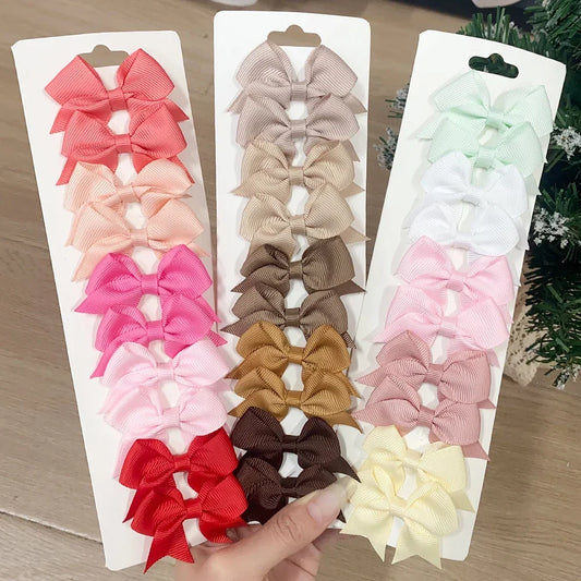 10Pcs/Set New Cute Solid Ribbon Bowknot Hair Clips for Baby Girls Handmade Bows Hairpin Barrettes Headwear Kids Hair Accessories - TiniLoom