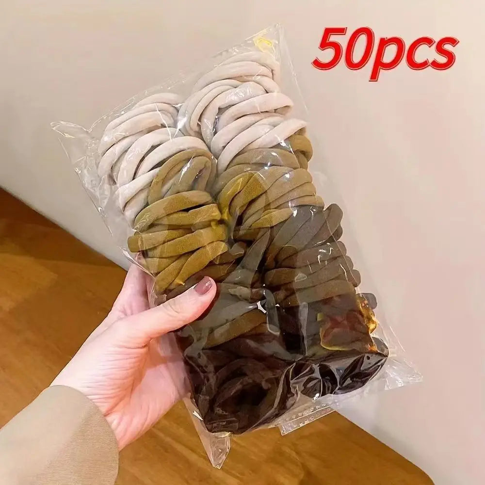 50PCS/Set New Women Girls Candy Colors Nylon Basic Scrunchie Hair Tie Ponytail Hold Hair Rubber Bands Fashion Hair Accessories - TiniLoom