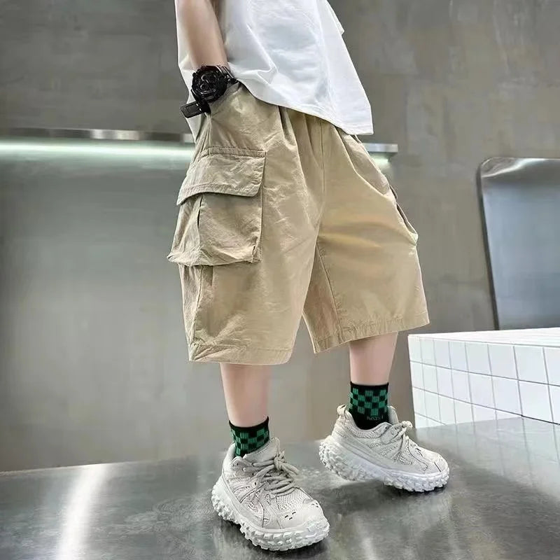 New Summer Teenage Short Boys Pants 3-14 Years Old Big Pocket Trousers For Kids Children Birthday Present - TiniLoom