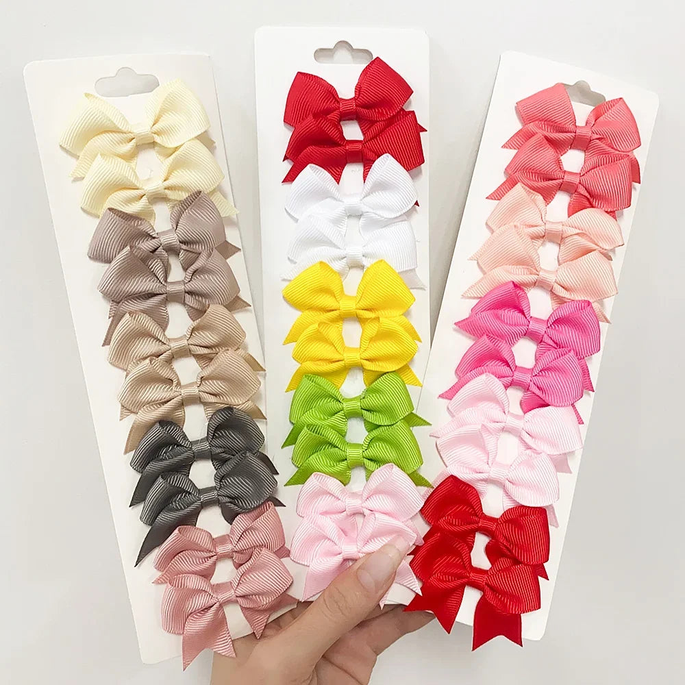 10Pcs/Set New Cute Solid Ribbon Bowknot Hair Clips for Baby Girls Handmade Bows Hairpin Barrettes Headwear Kids Hair Accessories - TiniLoom
