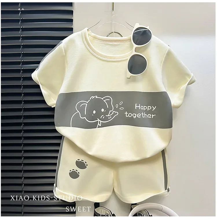 Children's Top and Bottom Clothes Set Short-sleeved Suit Striped Girls Boys T-shirt Summer Children's Clothing Loungewear Outfit - TiniLoom