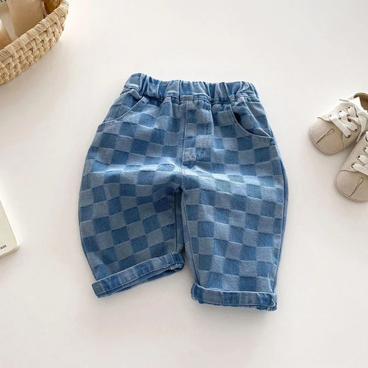 MILANCEL 1-5Y Children Jeans Boys Denim Pants Mid Waist Girls Trousers Fashion Kids Plaid Pants - TiniLoom