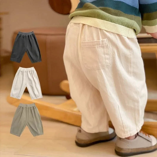 Solid Boy Kids Fashion Trousers Toddler Clothes Summer Spring Baby  Pocket Ankle Length Loose Girl Children Casual Pants - TiniLoom