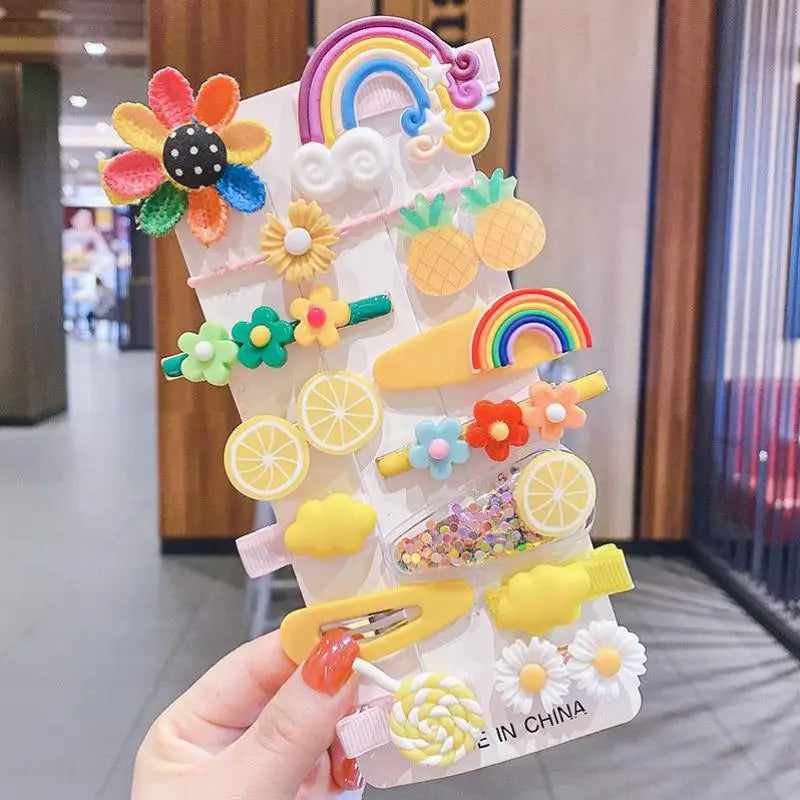 14Pcs Cartoon Baby Hair Clip Set Flower Fruit Baby Girl Barrettes Bangs Hairpins Kids Hair Accessories - TiniLoom