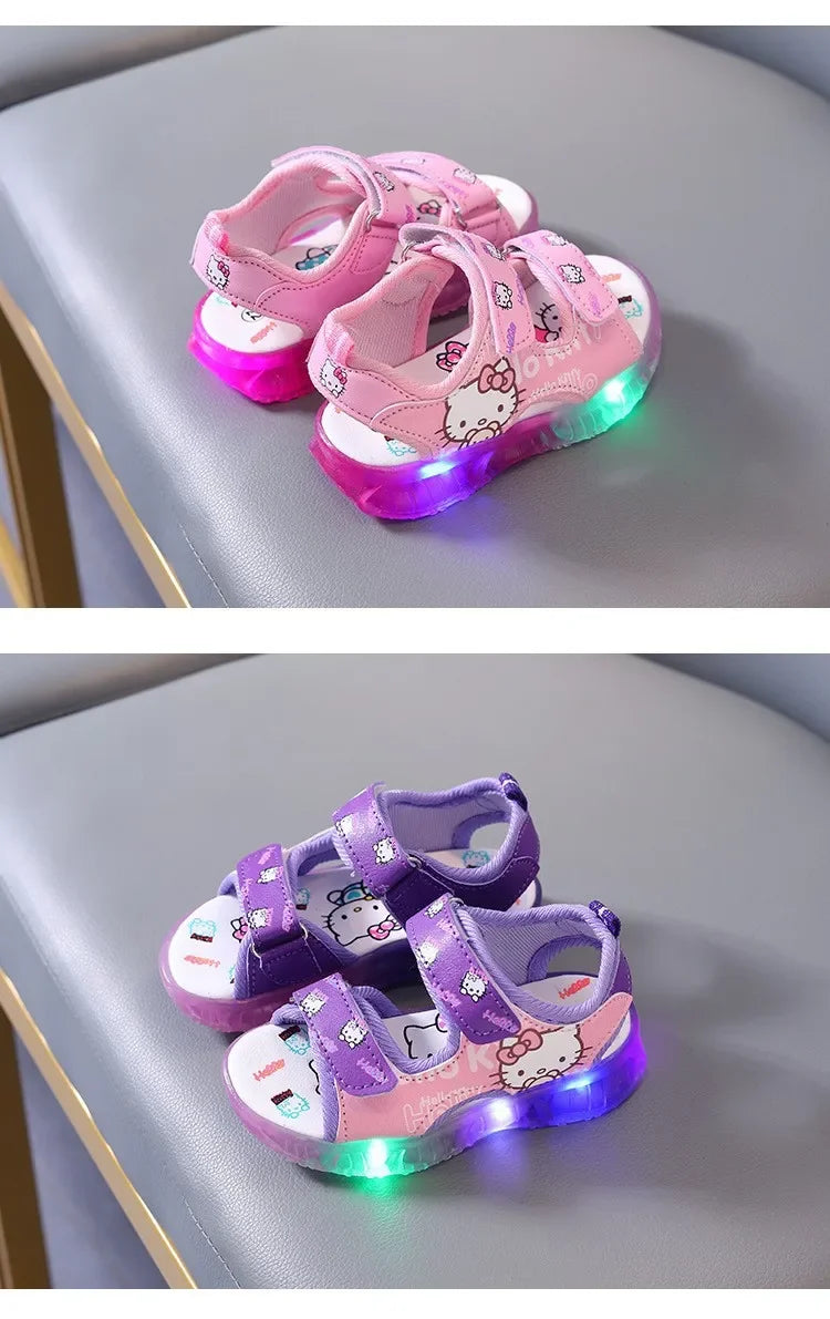 2025 Summer New Baby Girls Led Light Sandals Cute Hello Kitty Children's Casual Shoes Anti-slip Kids Beach Shoes Outdoor Shoes - TiniLoom