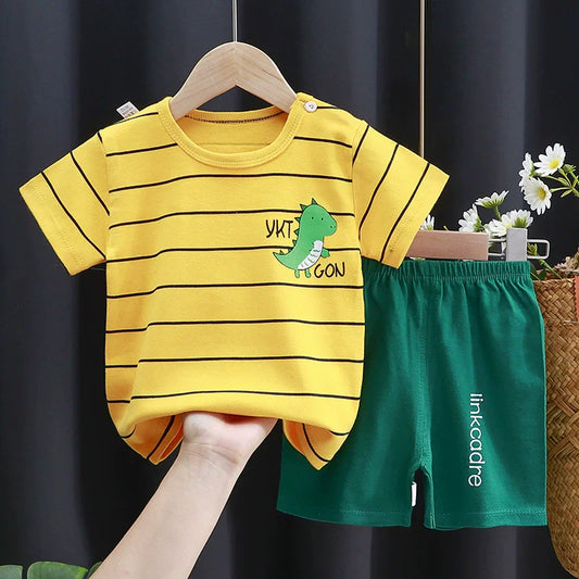 Kids Cartoon Clothing Sets Summer Fashion Short Sleeve Suits Boys Girls T-Shirts+Shorts 2Pcs Children Outfits 0-6 Years - TiniLoom