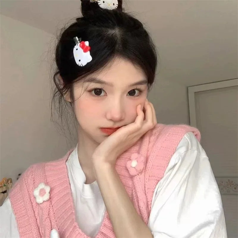 Kawaii Sanrio Hello Kitty Hairpin Girls Ornaments Anime Accessories Cartoon Headrope Scrunchies Hair Circle Headdress Hair Gifts - TiniLoom