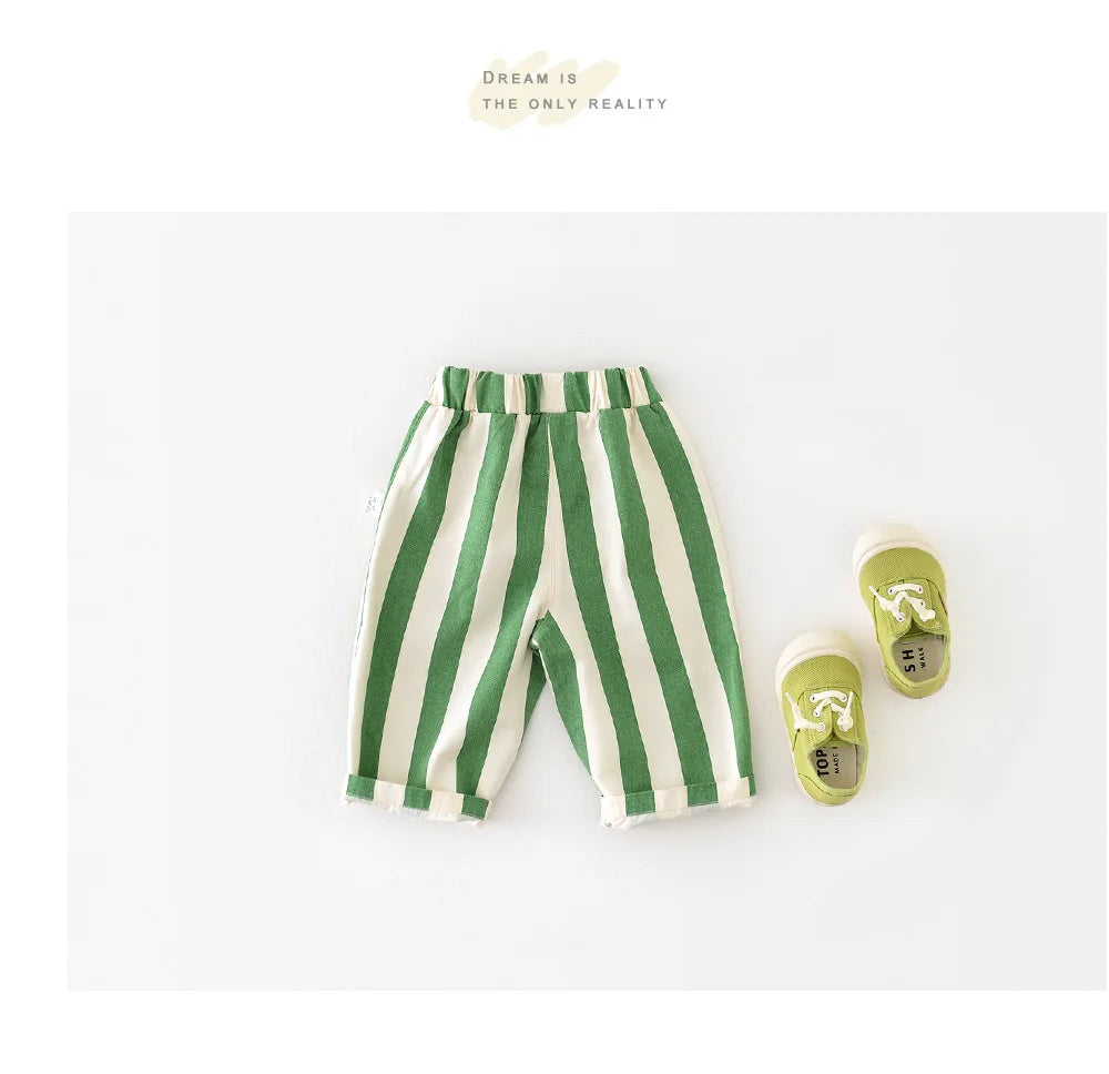 2024 Autumn Boy Girl Children Loose Striped Casual Pants Baby Pockets Fashion Pants Kid Outdoor Cotton Trousers Toddler Costume - TiniLoom