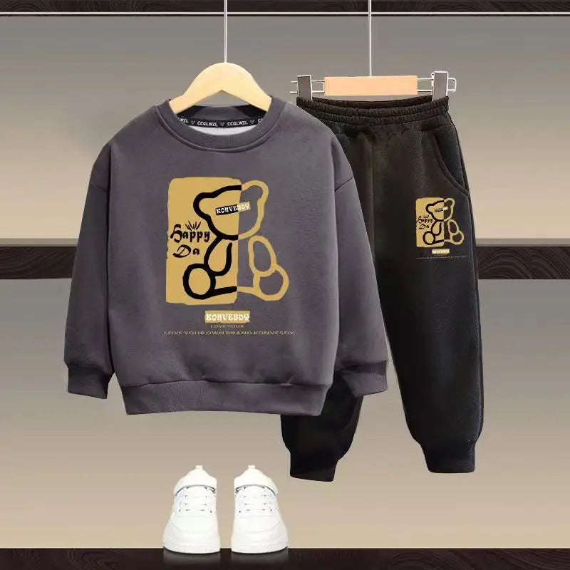 Autumn Baby Girls Clothes Set Kid Boy Cartoon Bear Printed Sweatshirt Pullover And Pants 2pcs Suit Children Top Bottom Tracksuit - TiniLoom
