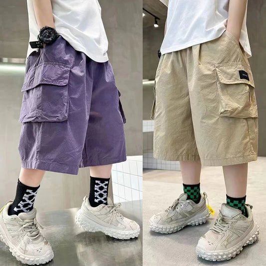New Summer Teenage Short Boys Pants 3-14 Years Old Big Pocket Trousers For Kids Children Birthday Present - TiniLoom
