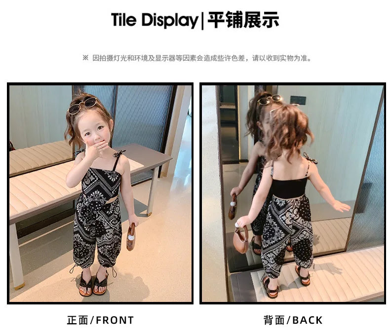 3-6Years Summer Suit Thin Girls Suit Suspender Mosquito-proof Pants Two Pieces of Cute Girl Children's Clothes - TiniLoom