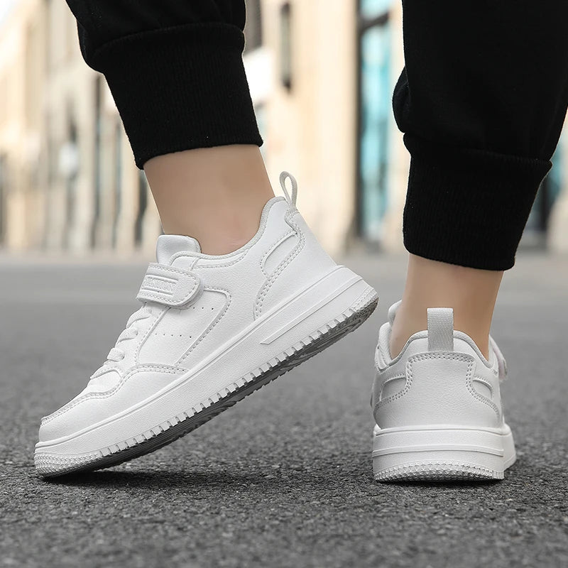 Children Sneaker Boys Casual Shoes Black Leather Flat Student Walking Shoes Non-slip Girl Lightweight Sports Tennis Footwear - TiniLoom