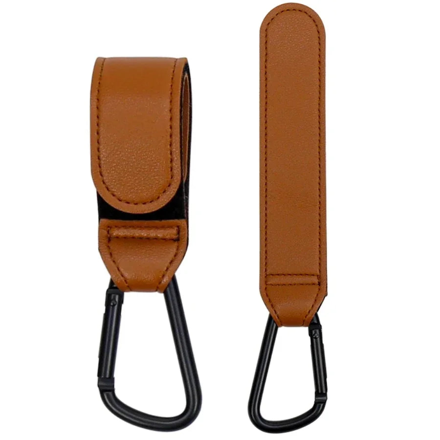 1/2PCS Baby Stroller Hooks - PU Leather Pram Organizer for Diaper Bag, Travel Accessories with Climbing Buckle