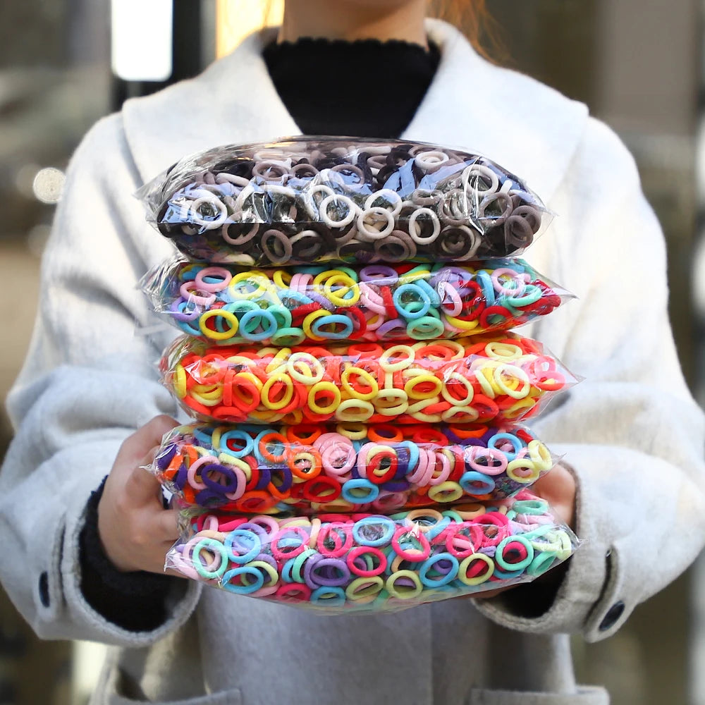 50Pcs/bag Colorful Basic Nylon Ealstic Hair Ties for Girls Ponytail Hold Scrunchie Rubber Band Kid Fashion Hair Accessories - TiniLoom