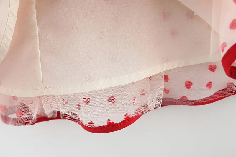Baby Girl Red Dress Heart Embroidered Mesh Bow Tutu Dress Kids Birthday Party Clothes - TiniLoom