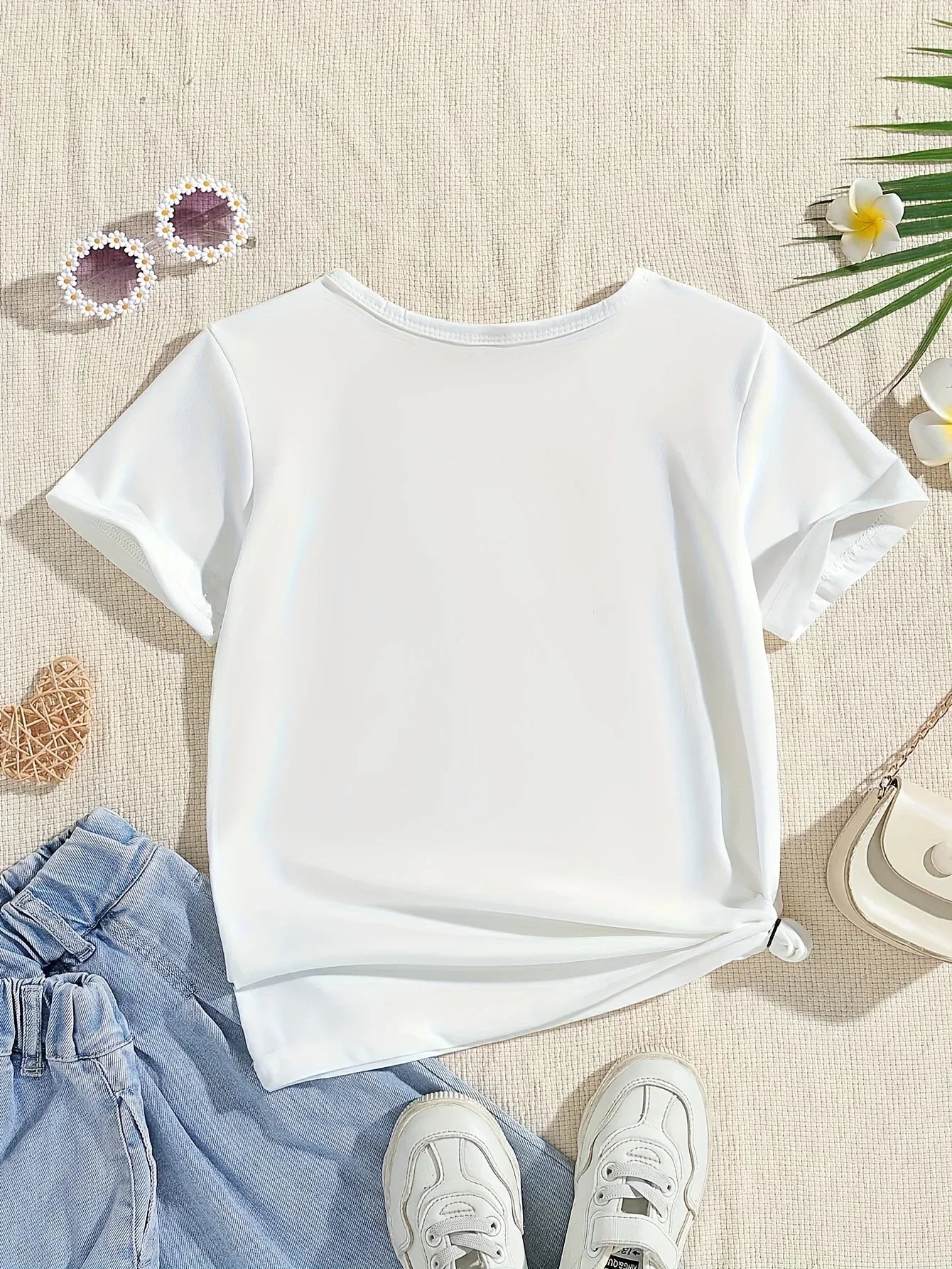 Summer Baby Girl White Clothes Kid Girls Casual Rainbow Printed T-shirts Children Fashion Crew Neck Short Sleeve Top - TiniLoom