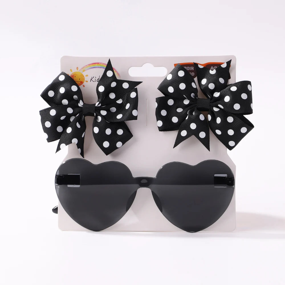 3Pcs/Pack Solid Dot Hair Bows Clip Girls Boutique Bowknot Hair Clips Kids Colorful Heart Sun Glasses Children Hair Accessories - TiniLoom