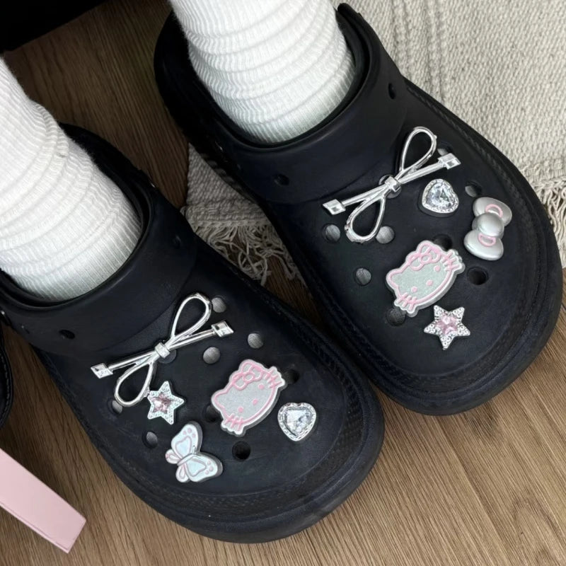 MINISO Silvery Hello Kitty Set Girls Women Shoe Charms DIY Hole Shoes Detachable Buckle Garden Shoes Accessories Festival Gift - TiniLoom