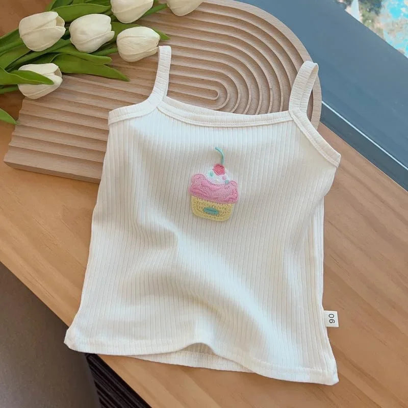 Baby Girls T-shirts for Kids Summer Sleeveless Knitted Tops Vest Outfits Girls Cute Halter Tops Tees Children Clothing 1-12 Year - TiniLoom