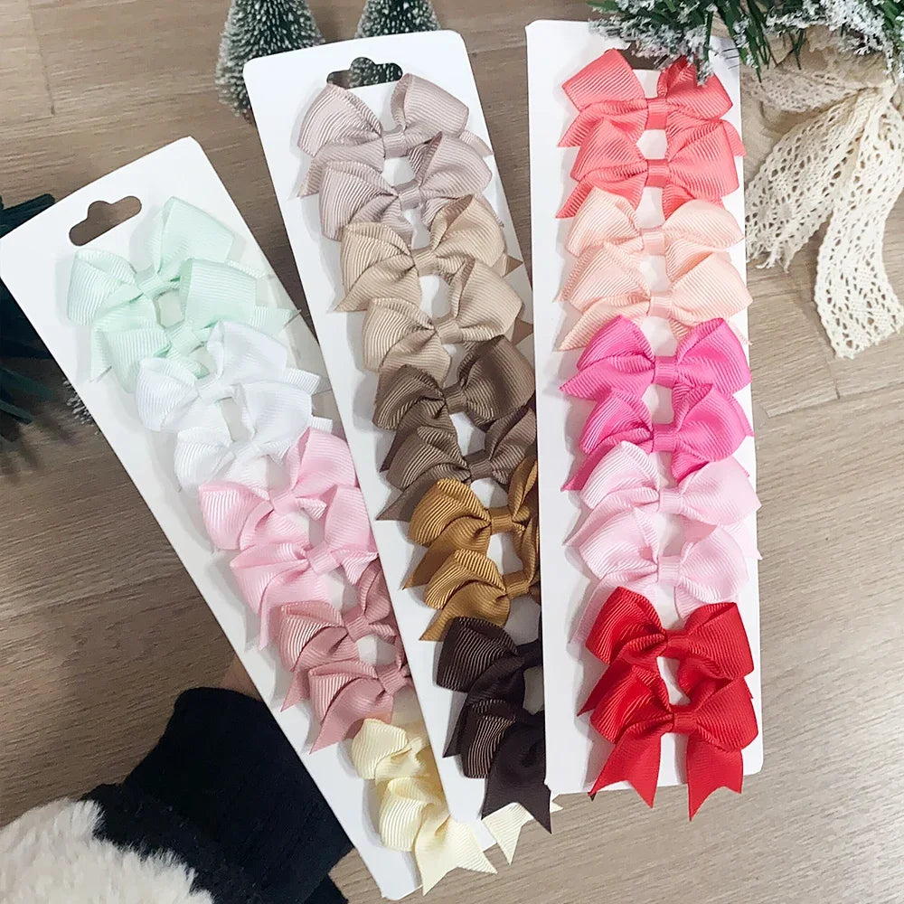 10Pcs/Set New Cute Solid Ribbon Bowknot Hair Clips for Baby Girls Handmade Bows Hairpin Barrettes Headwear Kids Hair Accessories - TiniLoom