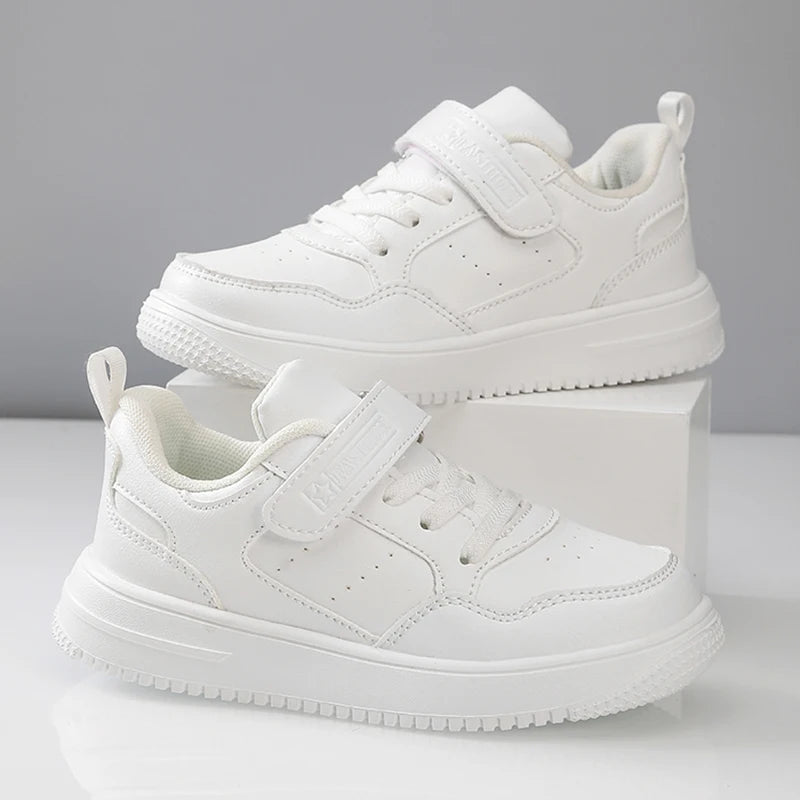 Children Sneaker Boys Casual Shoes Black Leather Flat Student Walking Shoes Non-slip Girl Lightweight Sports Tennis Footwear - TiniLoom