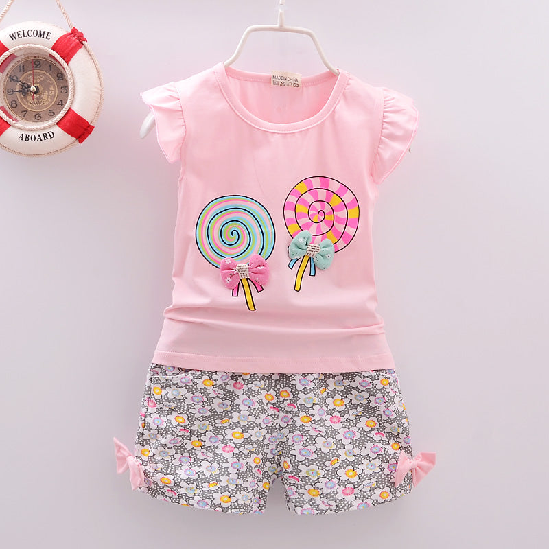 Baby Girls Clothes Sets for Kids T-shirt Tops+Short Pants Clothes Sets Toddler Girl Lollipop Printed Summer Infant Clothing Sets - TiniLoom