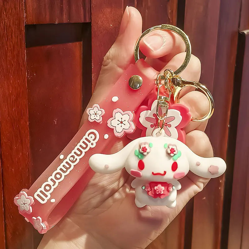 Sanrio Keychain Pink Cherry Blossom Cartoon Doll Kitty Kuromi Cute Cartoon Girl Pericarp Hanging Decoration School Bag Hanging - TiniLoom